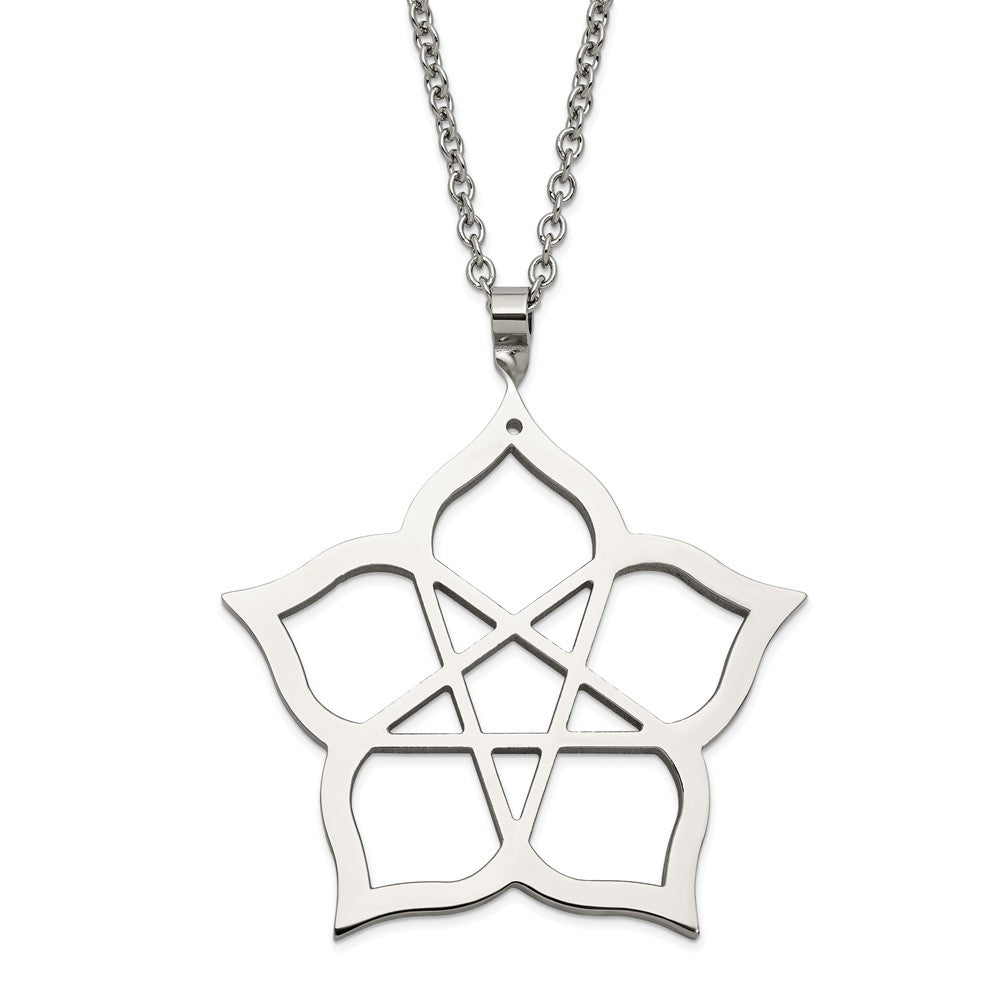 Stainless Steel Fancy Polished Flower 22In Necklace