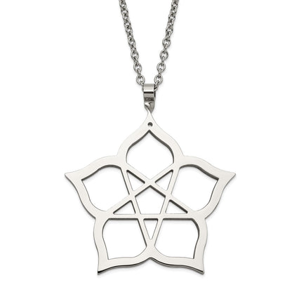Stainless Steel Fancy Polished Flower 22In Necklace