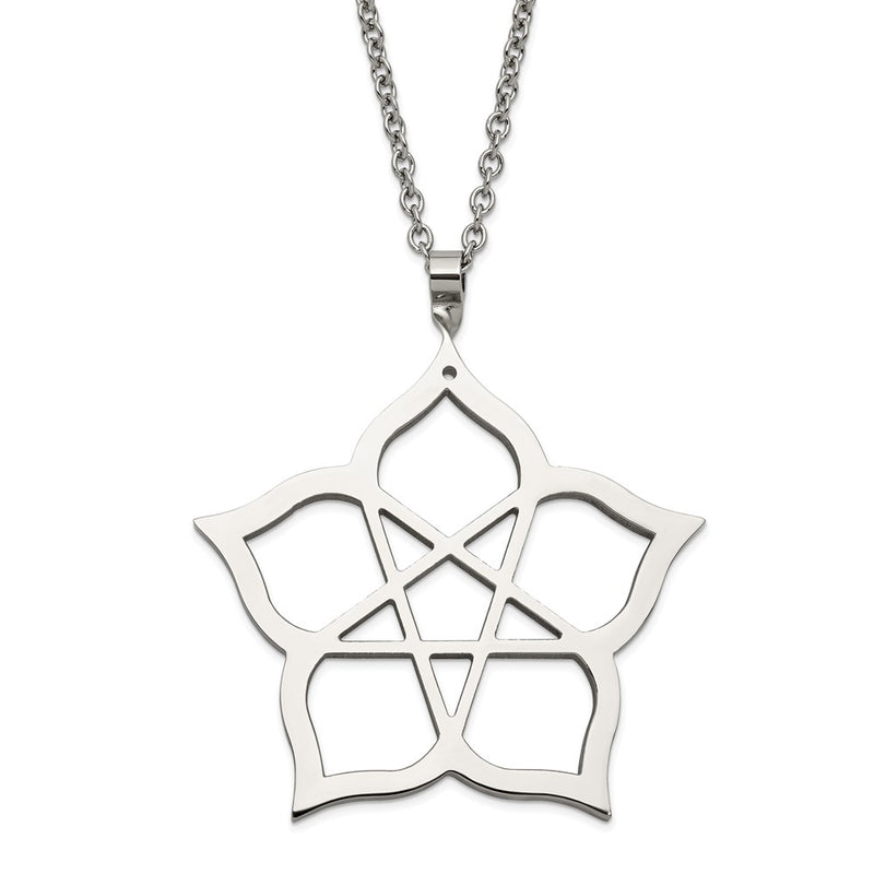 Stainless Steel Fancy Polished Flower 22In Necklace