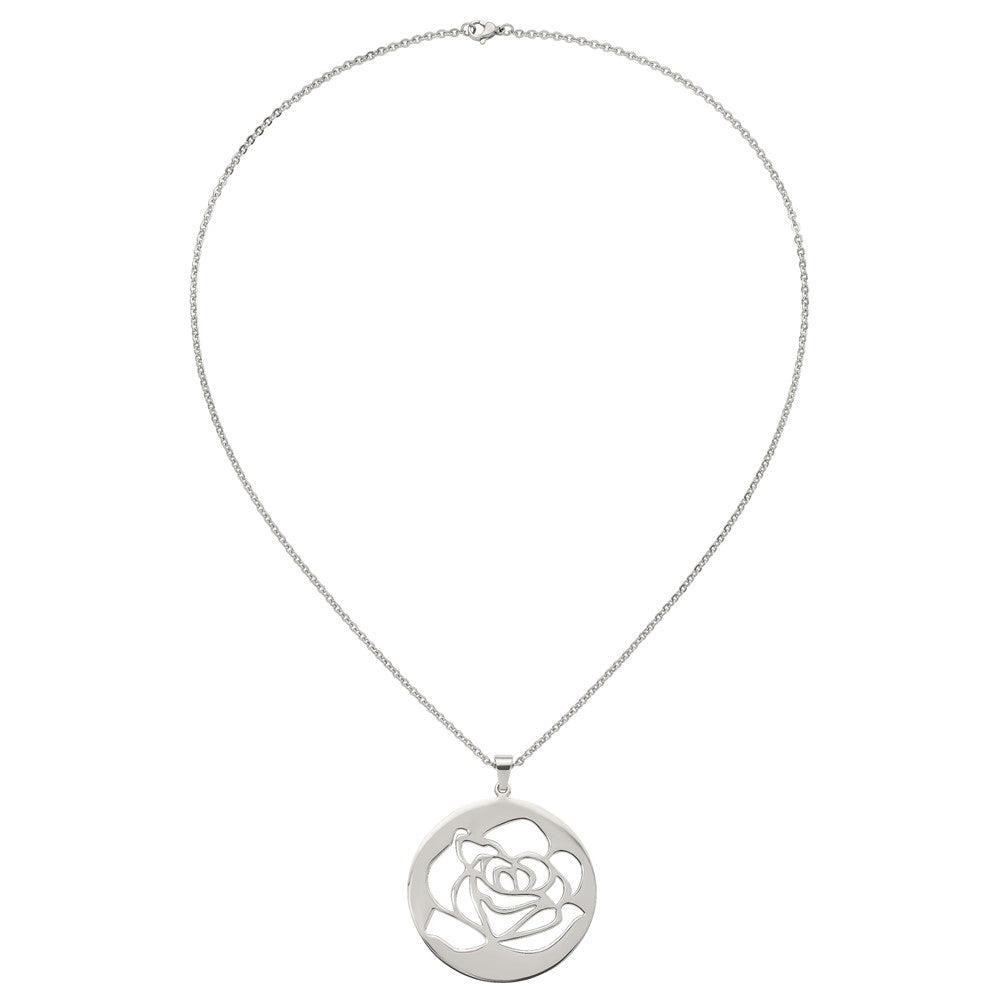 Stainless Steel Polished Rose Cut-Out 22In Necklace
