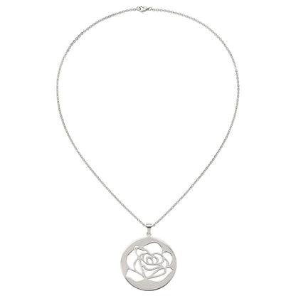 Stainless Steel Polished Rose Cut-Out 22In Necklace
