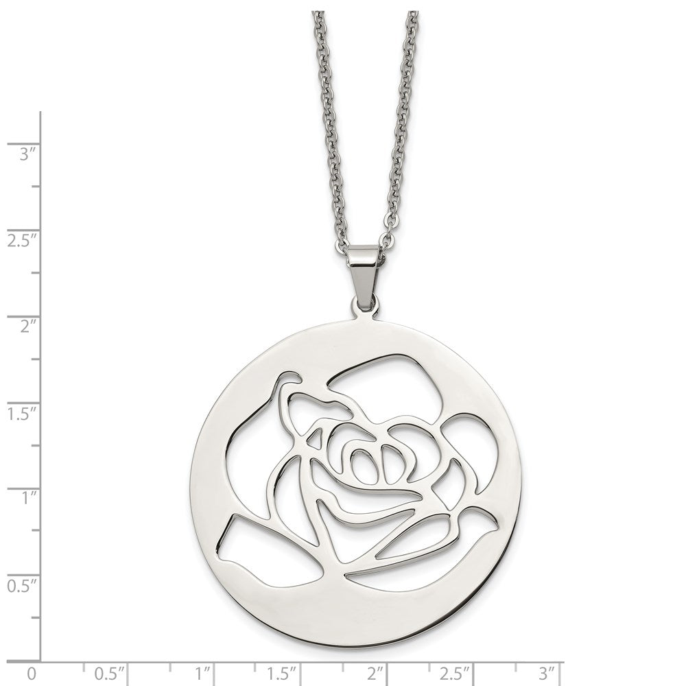 Stainless Steel Polished Rose Cut-Out 22In Necklace