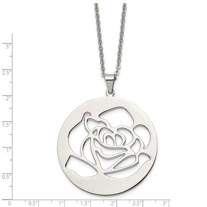 Stainless Steel Polished Rose Cut-Out 22In Necklace