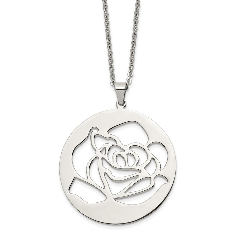 Stainless Steel Polished Rose Cut-Out 22In Necklace