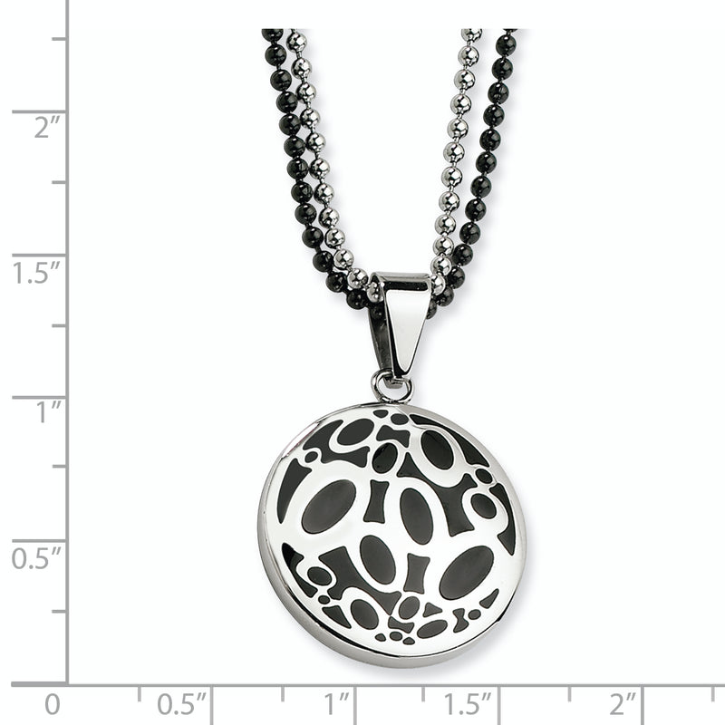 Stainless Steel Black Rubber Fancy Circles 22In Necklace