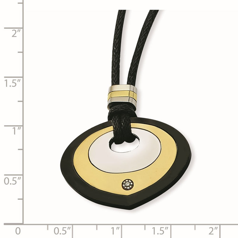 Stainless Steel Black & Yellow Ip-Plated Teardrop With Cz Necklace