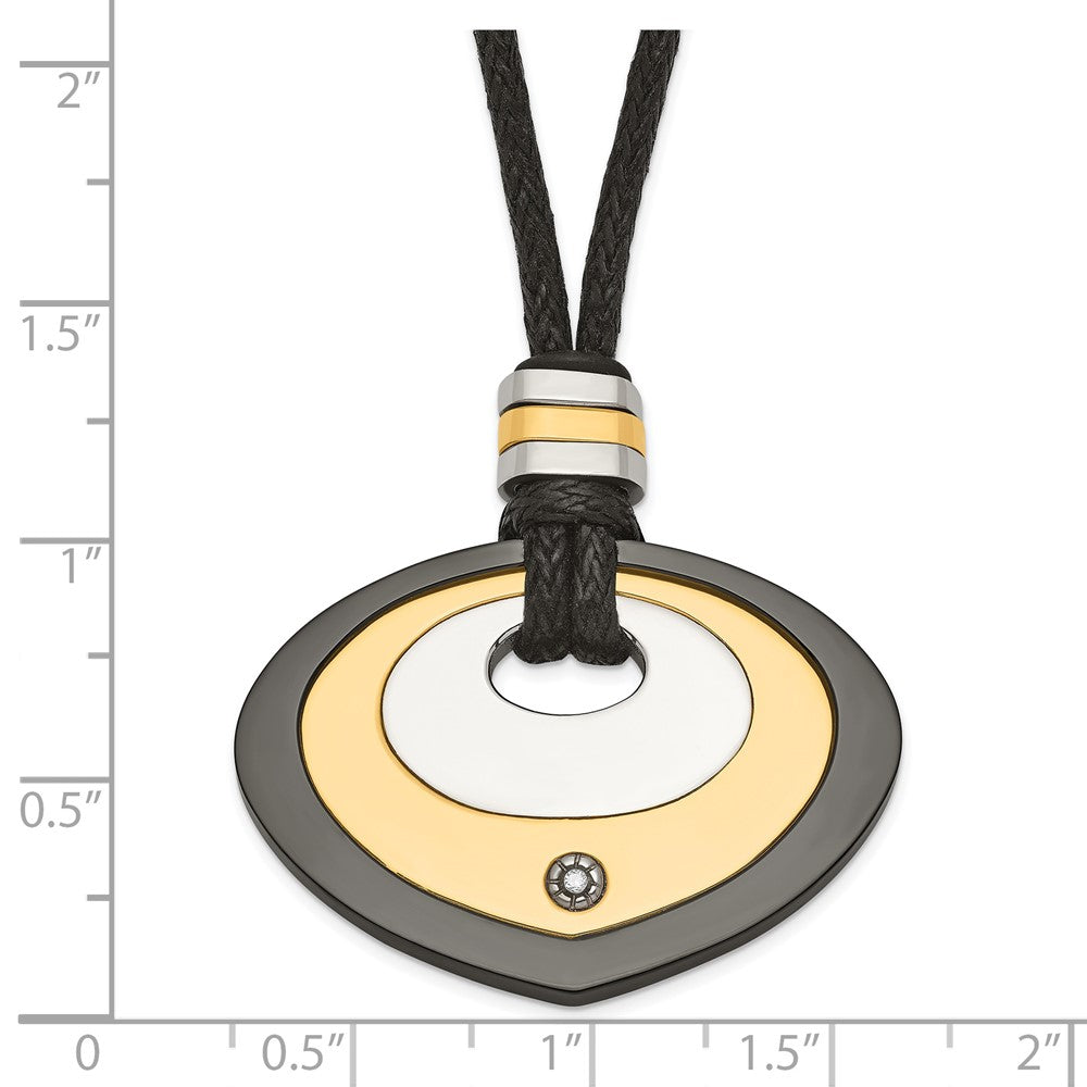 Stainless Steel Black & Yellow Ip-Plated Teardrop With Cz Necklace