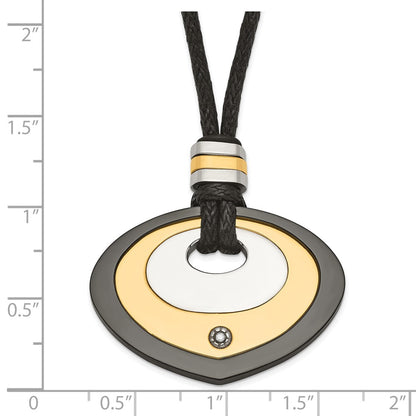 Stainless Steel Black & Yellow Ip-Plated Teardrop With Cz Necklace
