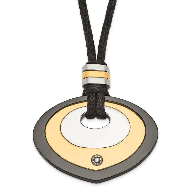 Stainless Steel Black & Yellow Ip-Plated Teardrop With Cz Necklace
