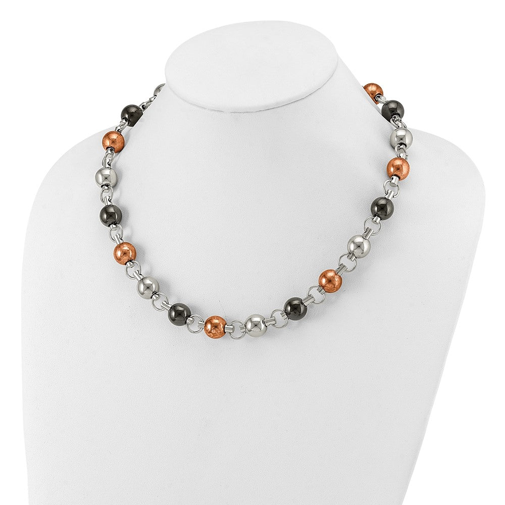 Stainless Steel Rose & Black Ip Plated 20In Necklace