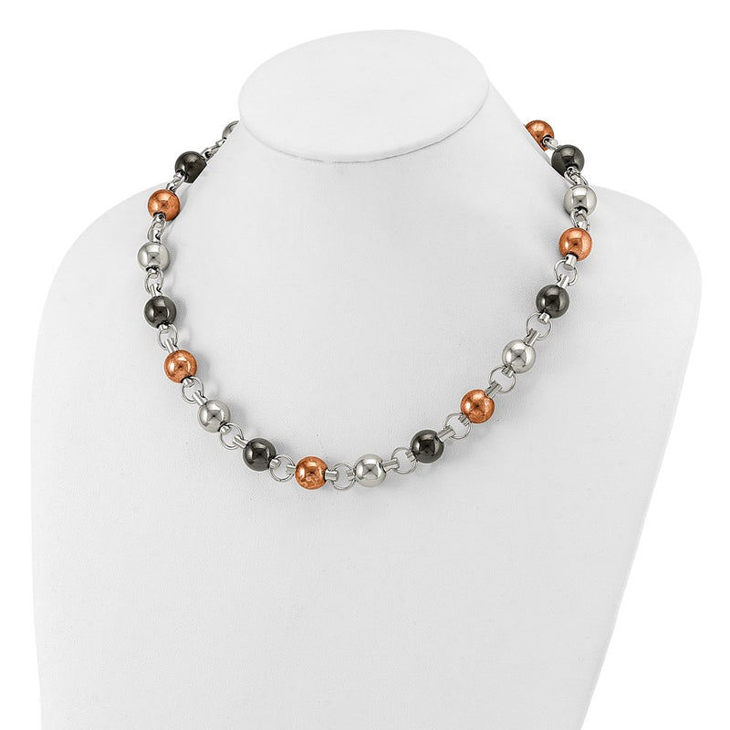 Stainless Steel Rose & Black Ip Plated 20In Necklace