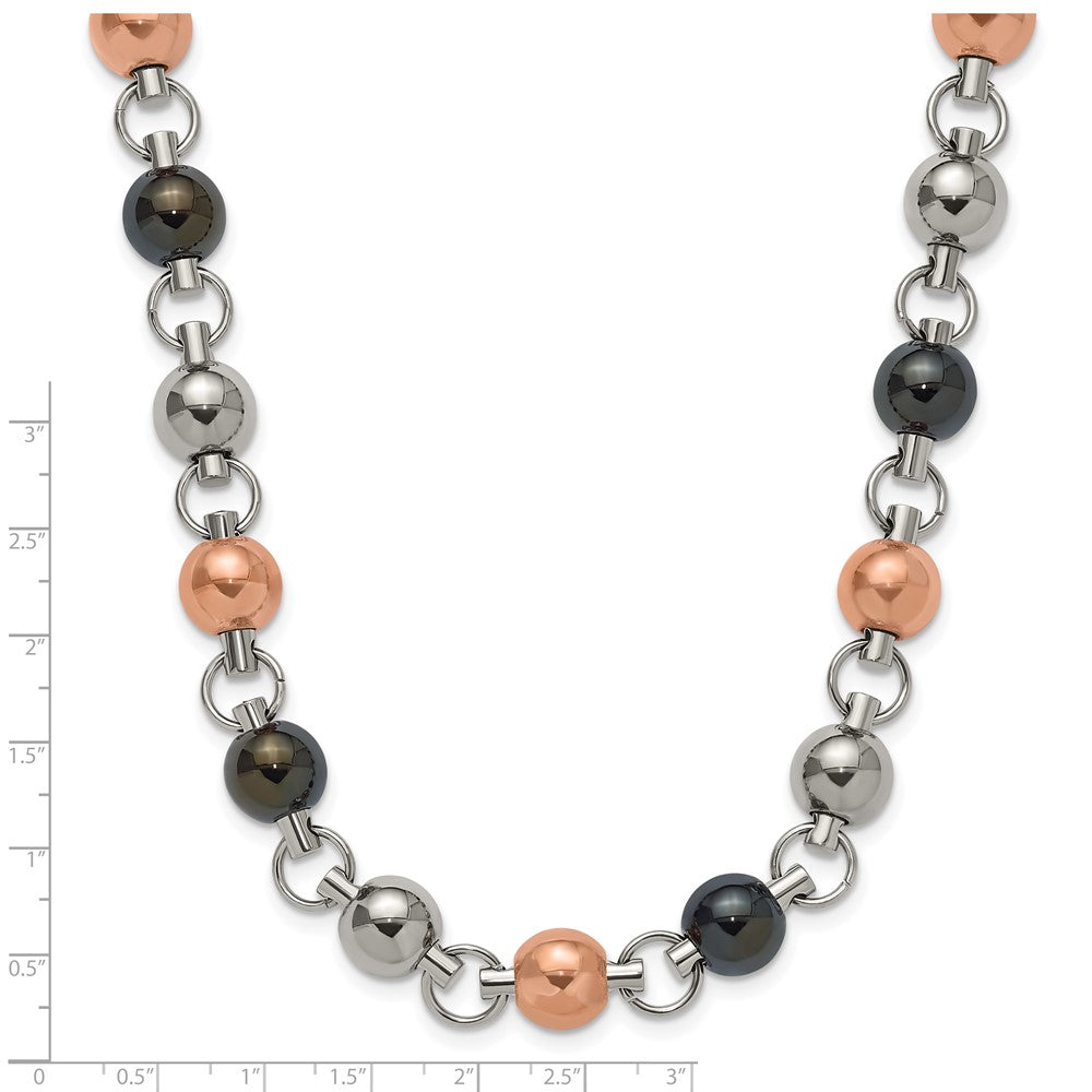 Stainless Steel Rose & Black Ip Plated 20In Necklace