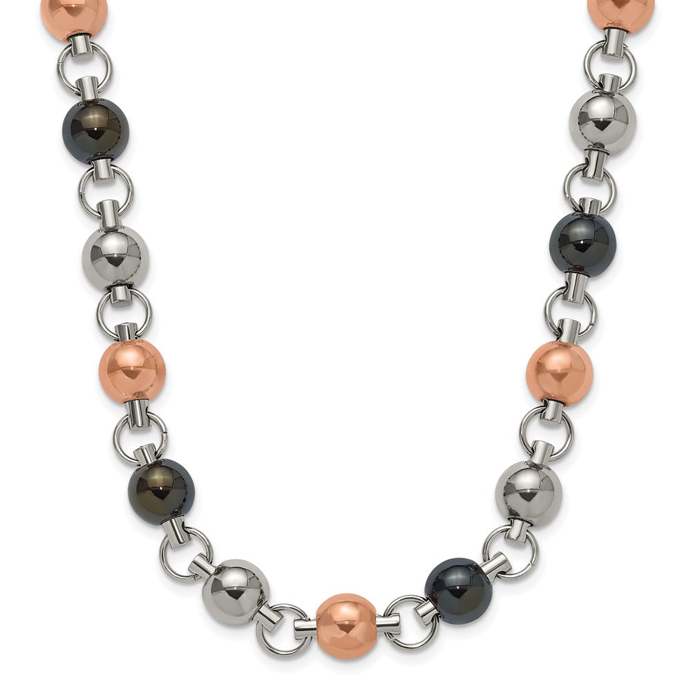 Stainless Steel Rose & Black Ip Plated 20In Necklace