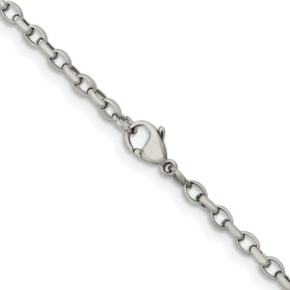 Stainless Steel Chisel Polished 3.2mm 20 Inch Cable Chain Necklace