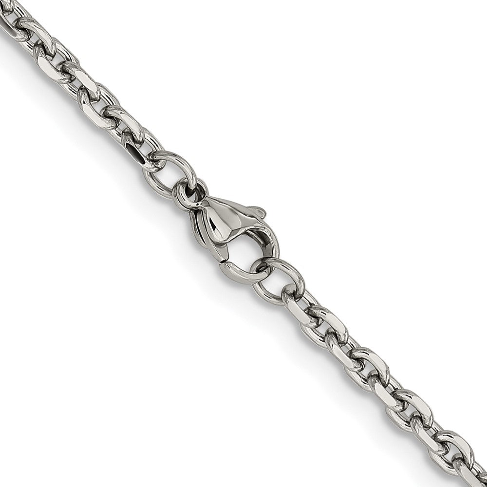 Stainless Steel Chisel Polished 3.4mm 20 Inch Cable Chain Necklace