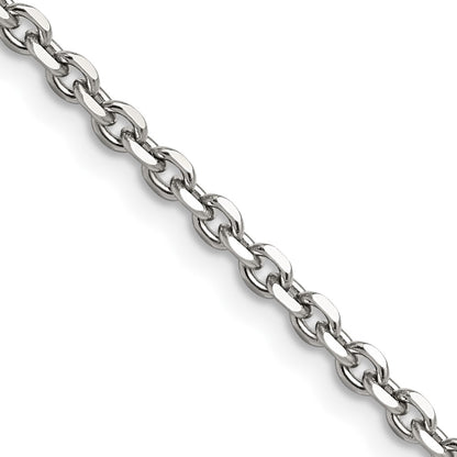 Stainless Steel Chisel Polished 3.4mm 20 Inch Cable Chain Necklace