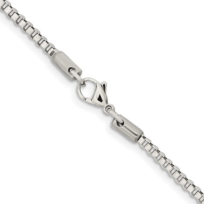 Stainless Steel Chisel Polished 2.4mm Box Chain Necklace