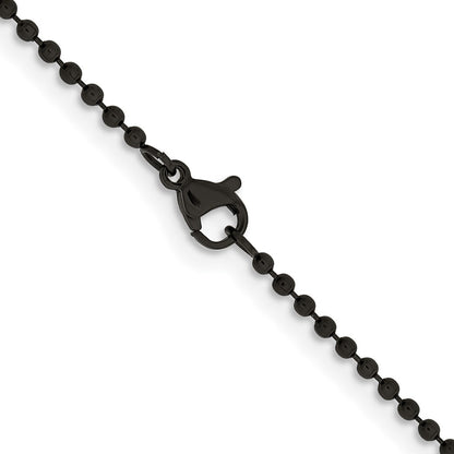 Stainless Steel Chisel Polished Black Ip-Plated 2mm Ball Chain Necklace