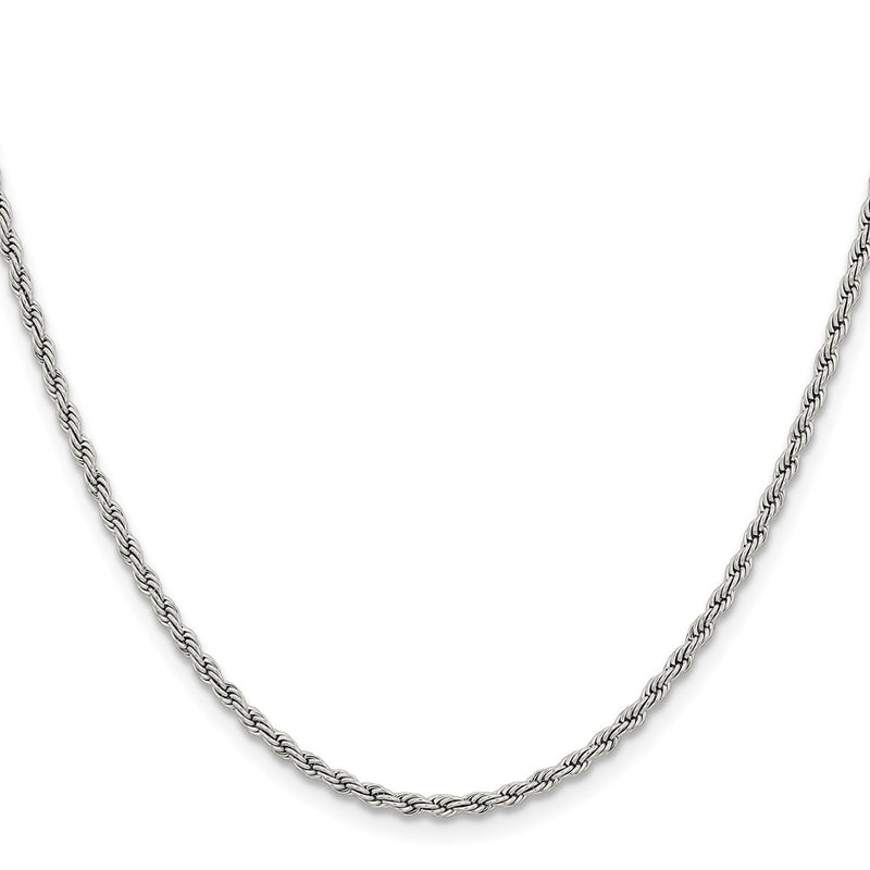 Stainless Steel Chisel Polished 2.4mm 24 Inch Rope Chain Necklace