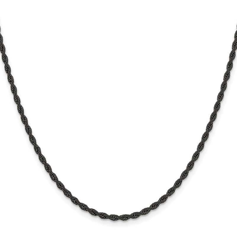 Stainless Steel Chisel Polished Black Ip-Plated 2.4mm 22 Inch Rope Chain Necklace