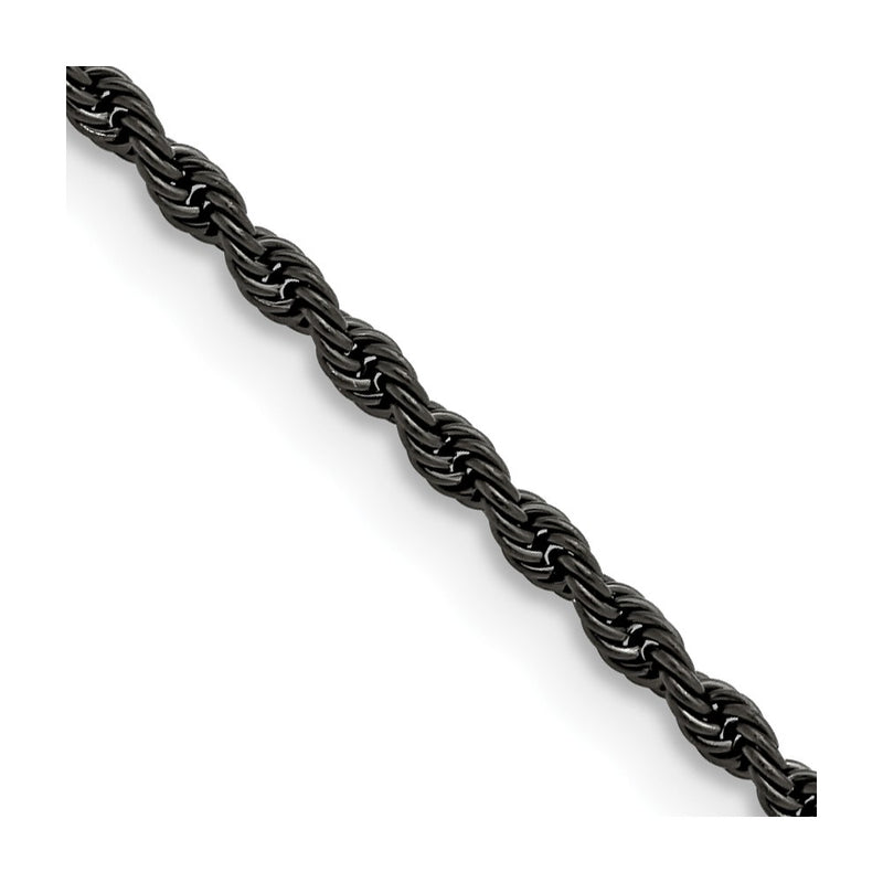 Stainless Steel Chisel Polished Black Ip-Plated 2.4mm 30 Inch Rope Chain Necklace