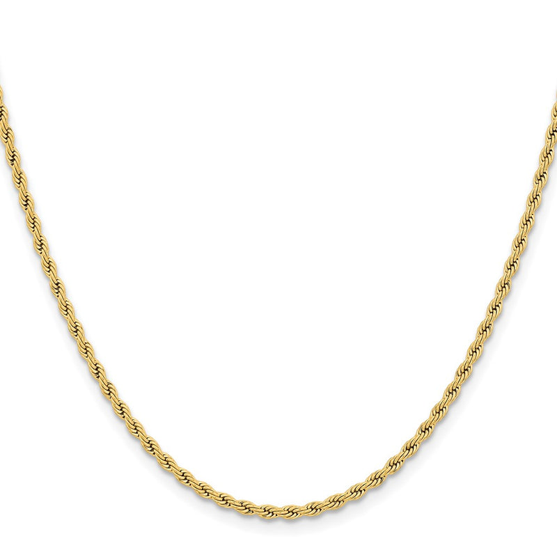 Stainless Steel Chisel Polished Yellow Ip-Plated 2.4mm 30 Inch Rope Chain Necklace