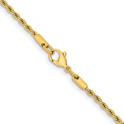Stainless Steel Chisel Polished Yellow Ip-Plated 2.4mm 24 Inch Rope Chain Necklace