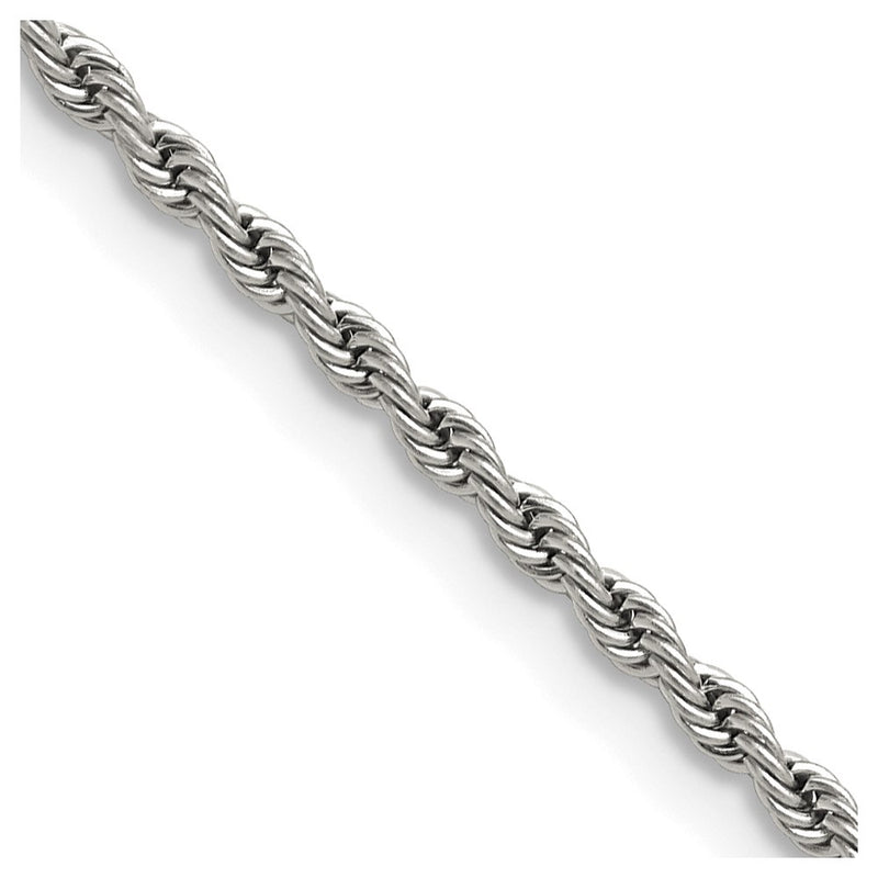 Stainless Steel Chisel Polished 2.4mm 16 Inch Rope Chain Necklace