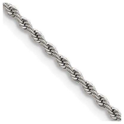 Stainless Steel Chisel Polished 2.4mm 20 Inch Rope Chain Necklace
