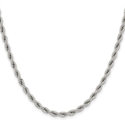 Stainless Steel Chisel Polished 4mm 20 Inch Rope Chain Necklace