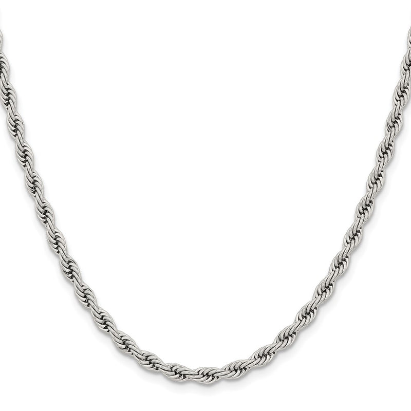 Stainless Steel Chisel Polished 4mm 20 Inch Rope Chain Necklace