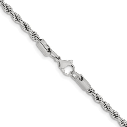 Stainless Steel Chisel Polished 4mm 20 Inch Rope Chain Necklace