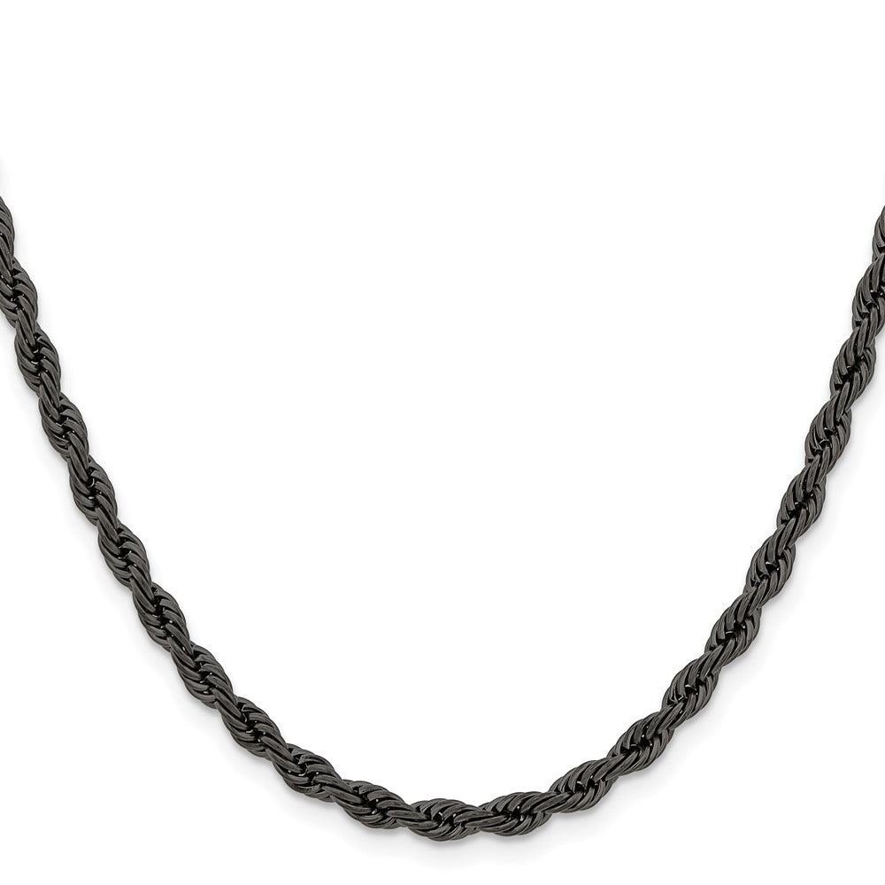 Stainless Steel Chisel Polished Black Ip-Plated 4mm Rope Chain Necklace