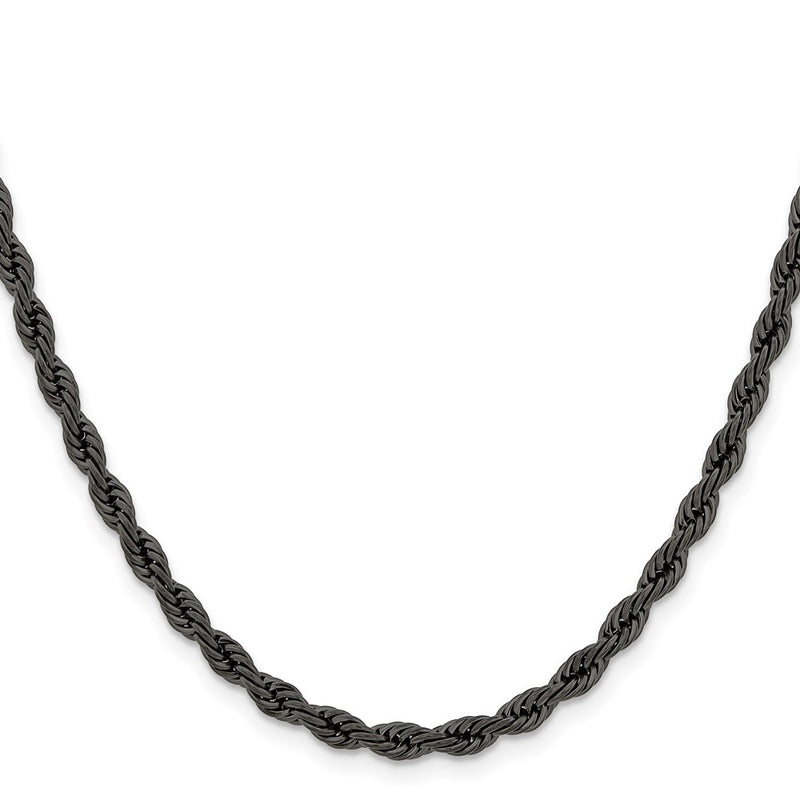 Stainless Steel Chisel Polished Black Ip-Plated 4mm 18 Inch Rope Chain Necklace