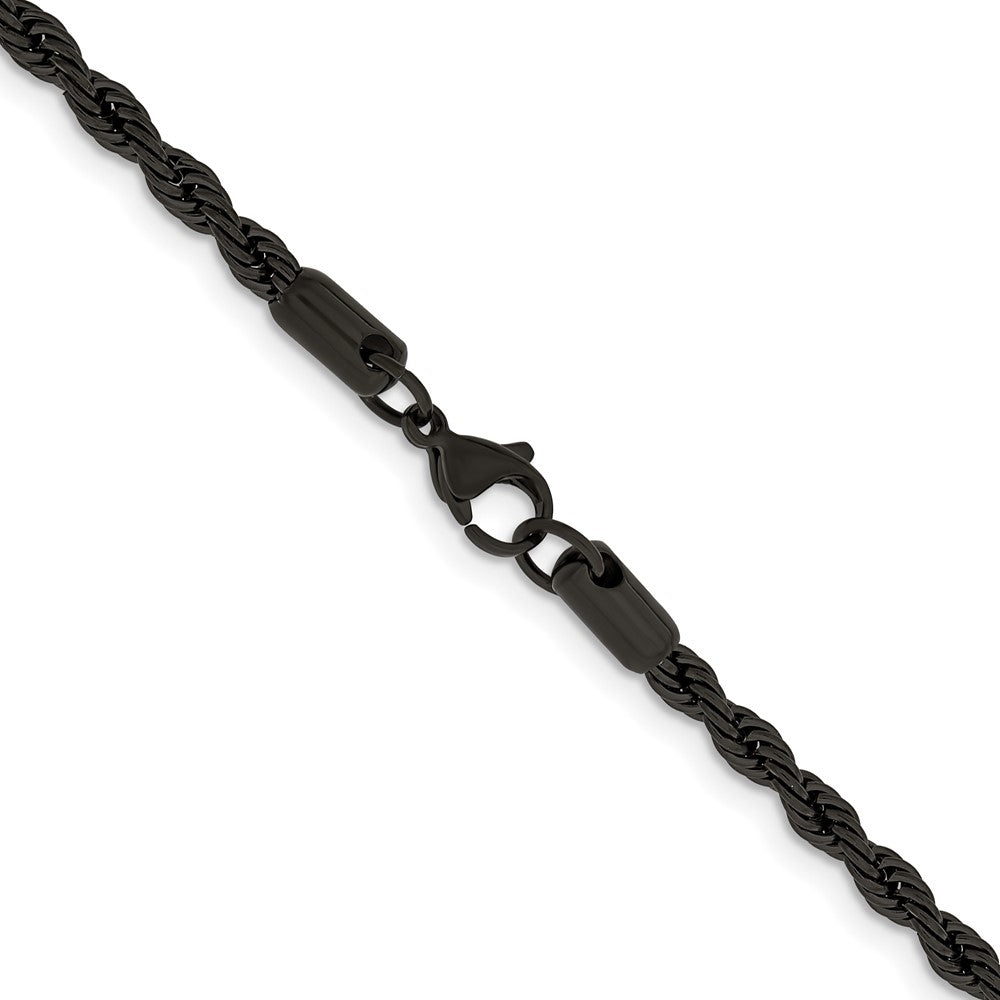 Stainless Steel Chisel Polished Black Ip-Plated 4mm Rope Chain Necklace