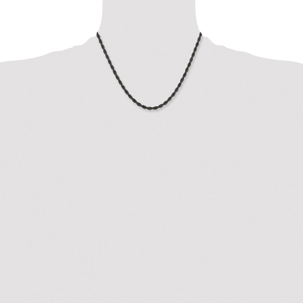 Stainless Steel Chisel Polished Black Ip-Plated 4mm Rope Chain Necklace