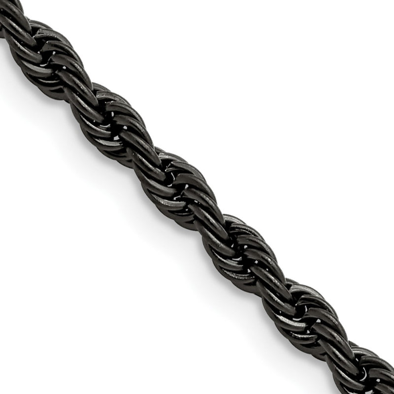 Stainless Steel Chisel Polished Black Ip-Plated 4mm 22 Inch Rope Chain Necklace