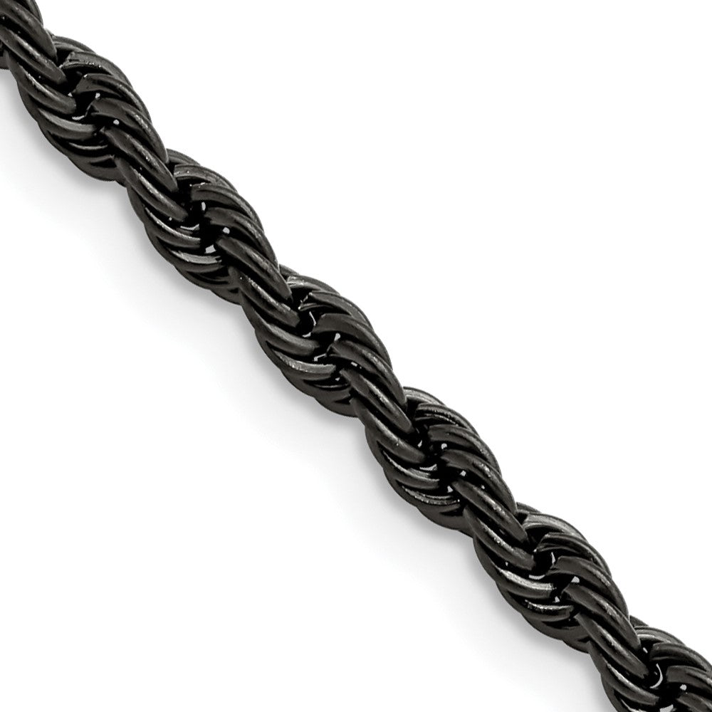 Stainless Steel Chisel Polished Black Ip-Plated 4mm Rope Chain Necklace