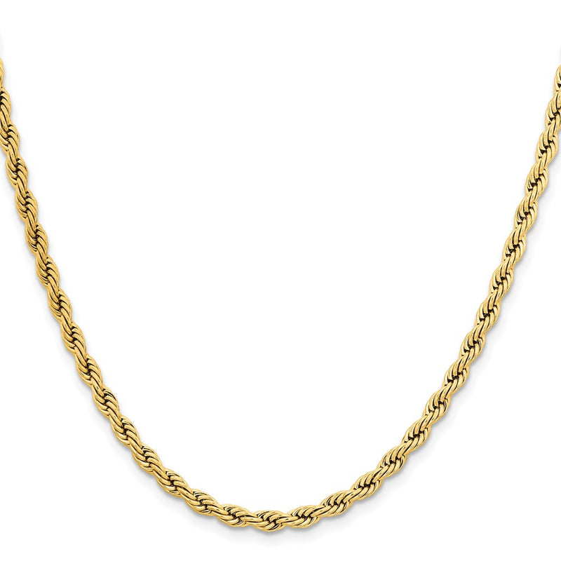Stainless Steel Chisel Polished Yellow Ip-Plated 4mm 20 Inch Rope Chain Necklace