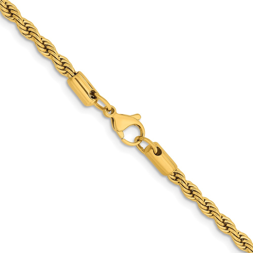 Stainless Steel Chisel Polished Yellow Ip-Plated 4mm 24 Inch Rope Chain Necklace