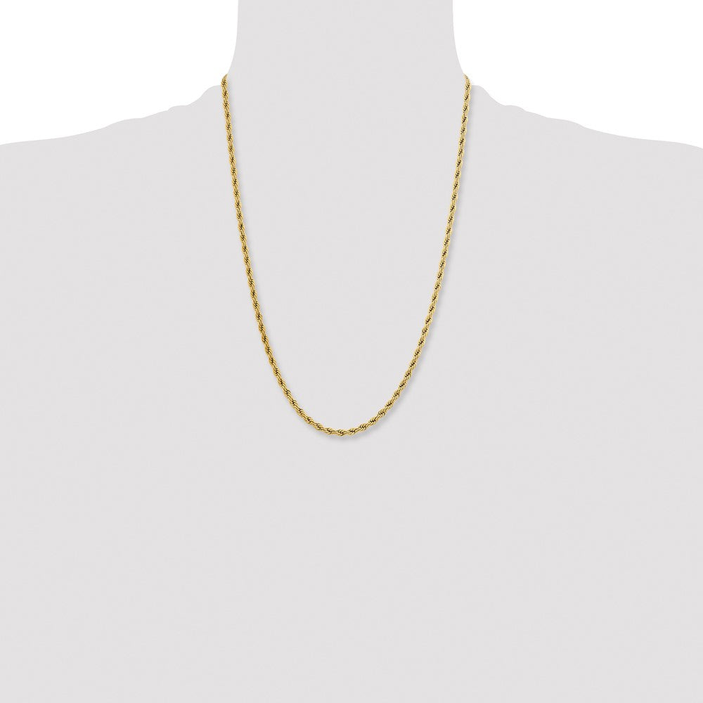 Stainless Steel Chisel Polished Yellow Ip-Plated 4mm 24 Inch Rope Chain Necklace