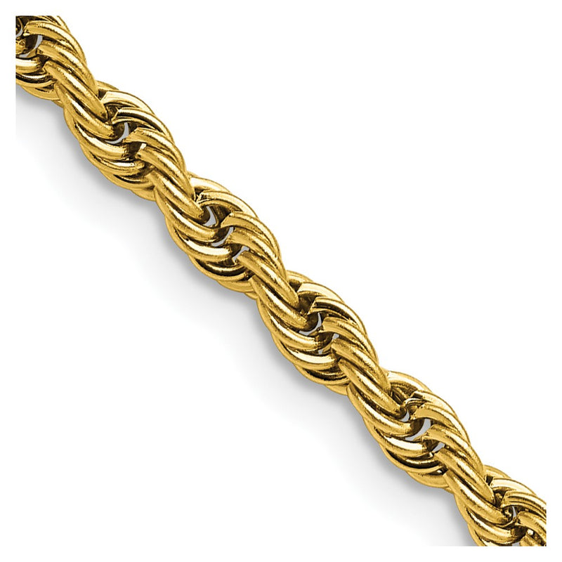 Stainless Steel Chisel Polished Yellow Ip-Plated 4mm 22 Inch Rope Chain Necklace