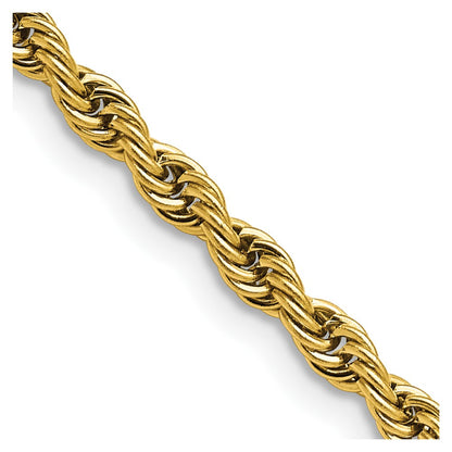 Stainless Steel Chisel Polished Yellow Ip-Plated 4mm 24 Inch Rope Chain Necklace