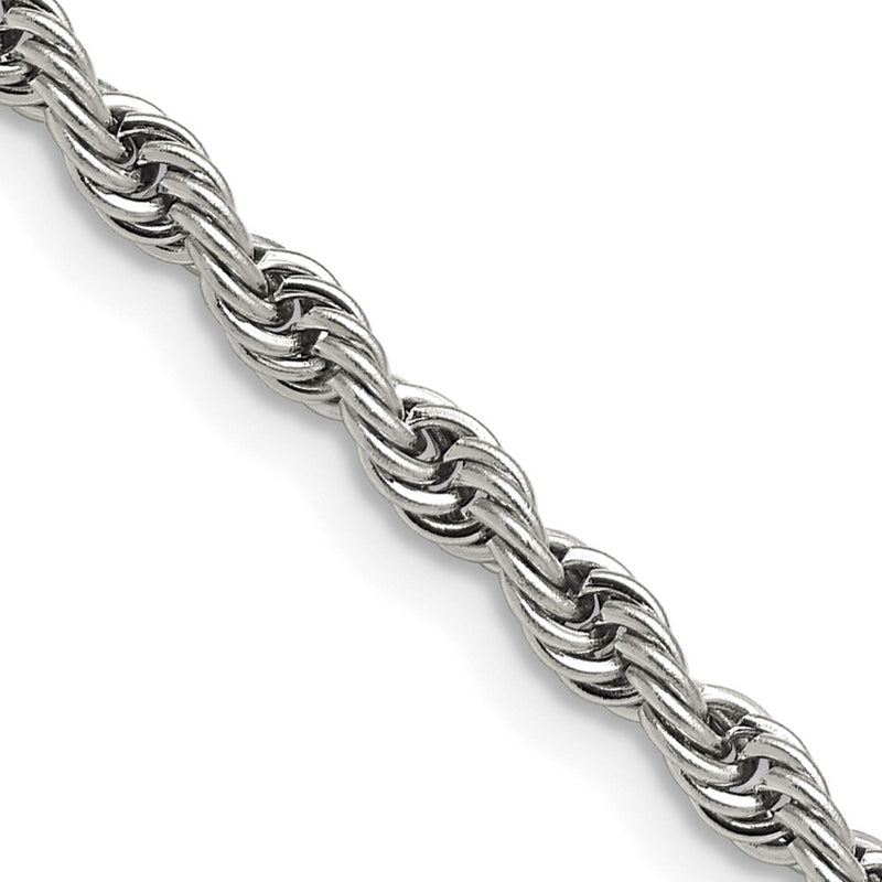 Stainless Steel Chisel Polished 4mm 18 Inch Rope Chain Necklace