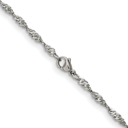 Stainless Steel Chisel Polished 3mm 24 Inch Singapore Chain Necklace