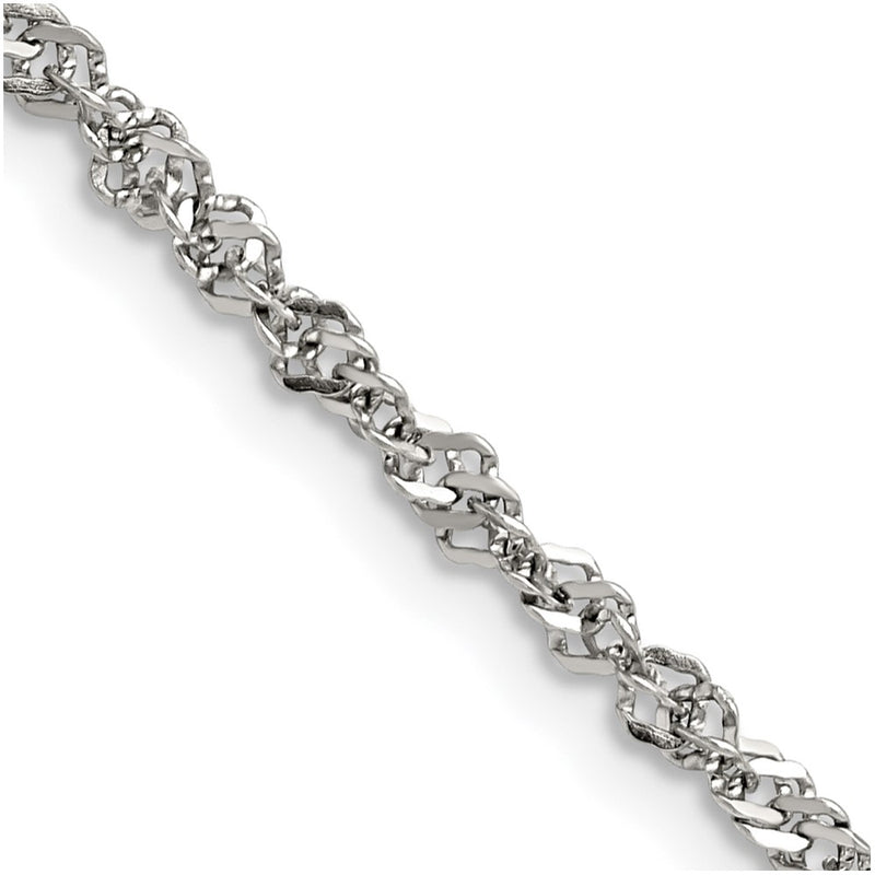 Stainless Steel Chisel Polished 3mm 24 Inch Singapore Chain Necklace