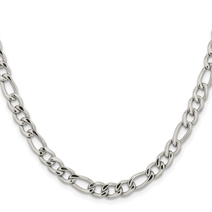 Stainless Steel Chisel Polished 5.3mm 20 Inch Figaro Chain Necklace