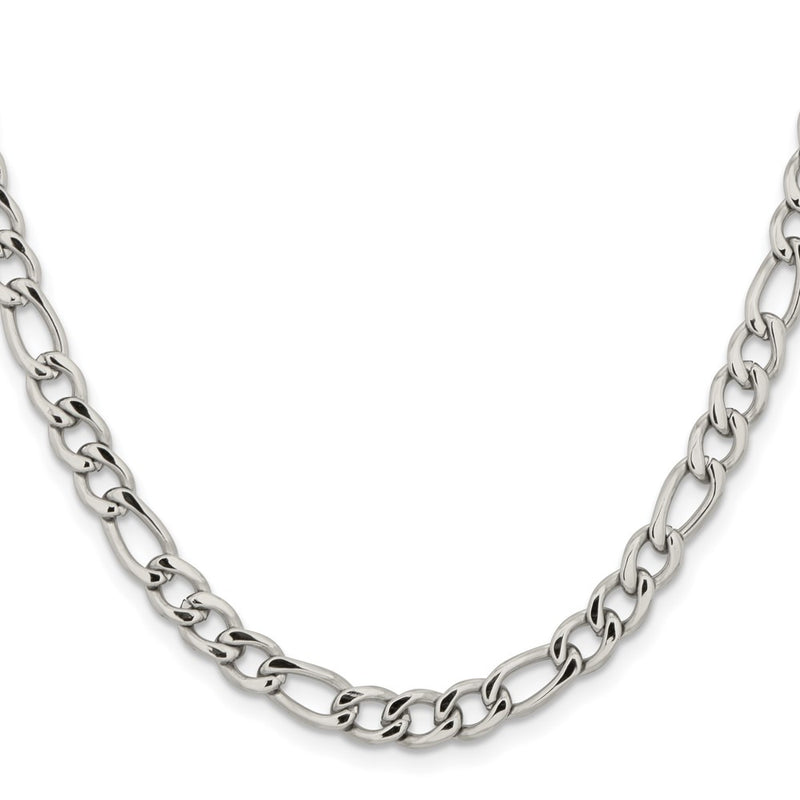 Stainless Steel Chisel Polished 5.3mm 20 Inch Figaro Chain Necklace