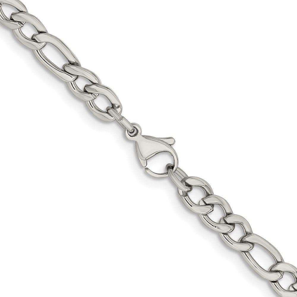 Stainless Steel Chisel Polished 5.3mm 24 Inch Figaro Chain Necklace