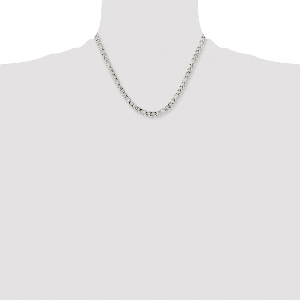 Stainless Steel Chisel Polished 5.3mm Figaro Chain Necklace